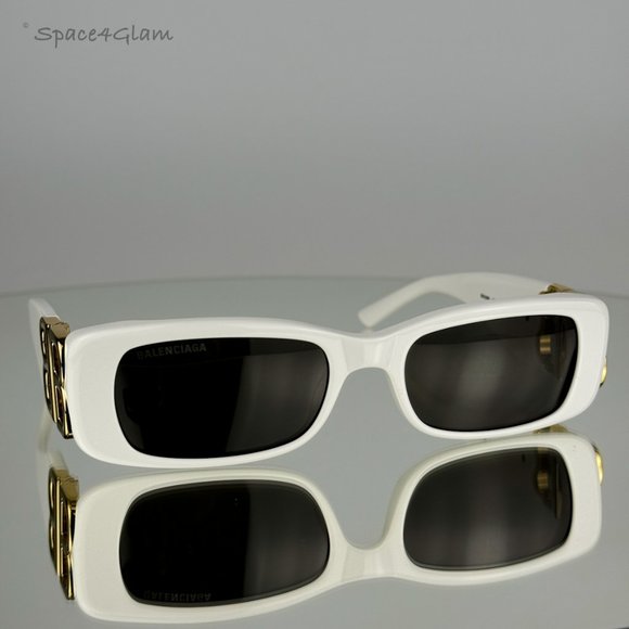NEW Balenciaga BB0096S 011 White Gold Logo Grey Rectangle Unisex Sunglasses main image 9
